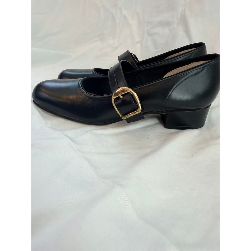 Vintage Promenaders Leather Mary Jane Dance Shoes Block Gold Buckle Size 5.5 N - Picture 6 of 9
